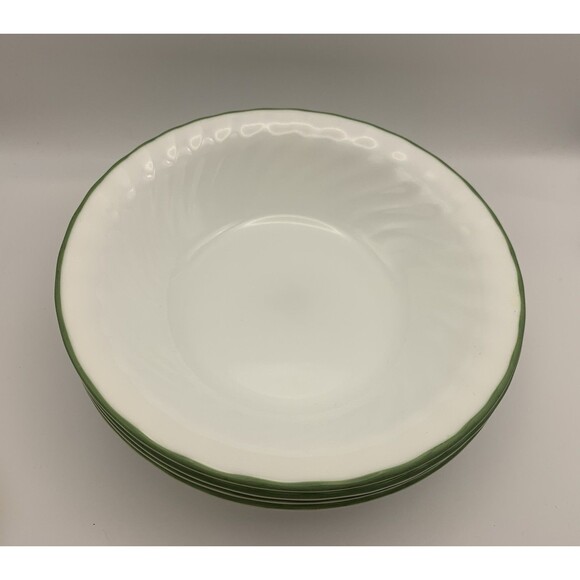 Set of 4 Corelle White With Green Rim 7.25” Soup/Cereal Bowls USA - Picture 2 of 6
